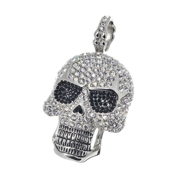 Edelstahlanhänger - Totenkopf mit Steinen