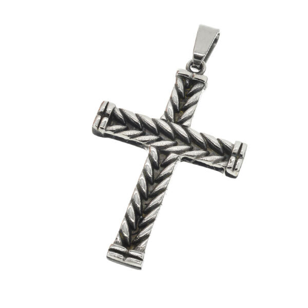 Stainless Steel Pendant – Cross with Interwoven Line Texture