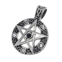 Stainless Steel Pendant - Pentagram with zirconia stones