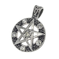 Edelstahlanhänger - Pentagramm mit Zirkonia-Steinen