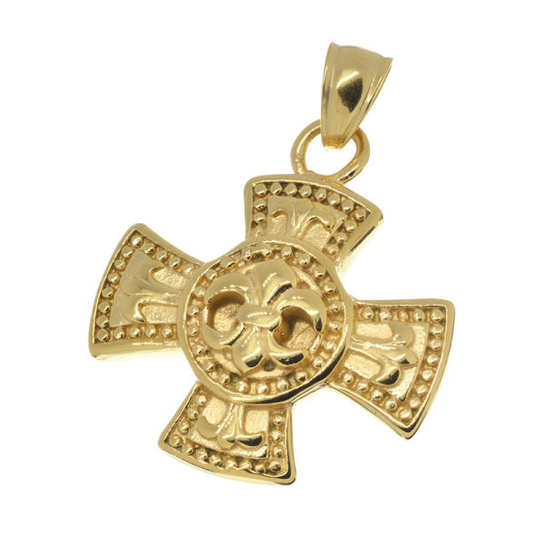 Edelstahlanhänger - Eisernes Kreuz mit Lilie Gold 37 x 35 x 7 mm