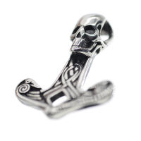 Stainless Steel Pendant – Thor’s Hammer with Skull and Diamond Opening