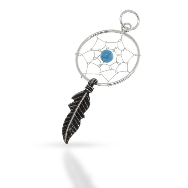 925 Sterling Silberanhänger - Traumfänger blauer Stein 20mm