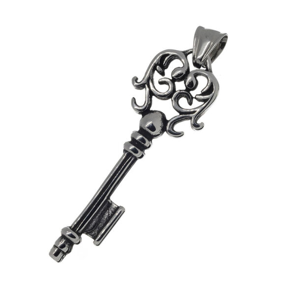 Stainless Steel Pendant – Ornamental Key with Dark Relief