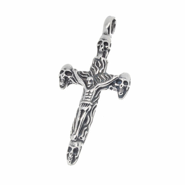 Edelstahlanhänger - "GroßesTotenkopfkreuz" mit Figur