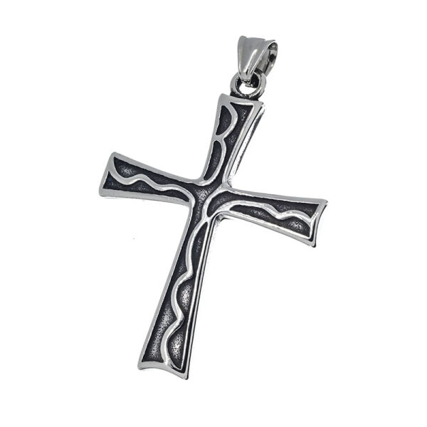 Stainless Steel Pendant – Cross with Wavy Decorative Lines