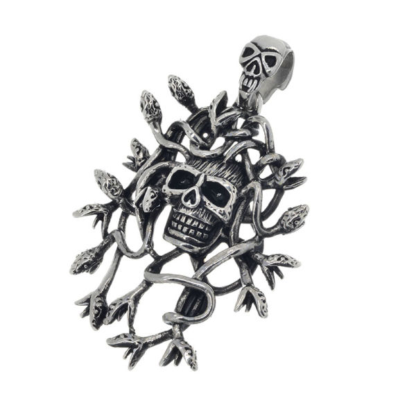Edelstahlanhänger - Totenkopf umgeben mit Schlangen Stahl