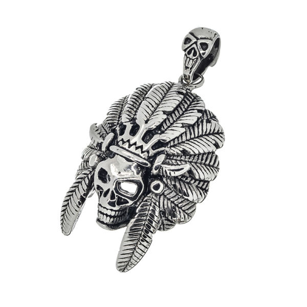 Edelstahlanhänger - Totenkopf Indianerhäuptling