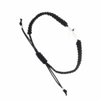 Cloth Bracelet with Silver Pendant - Cross (size adjustable) - 3 mm - With Silver Pearls