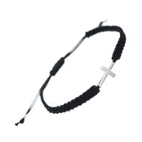 Cloth Bracelet with Silver Pendant - Cross (size adjustable) - 3 mm - With Silver Pearls