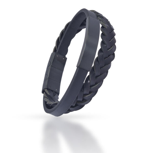 Lederarmband - Zwei Bänder mit Gravurplatte PVD-Schwarz