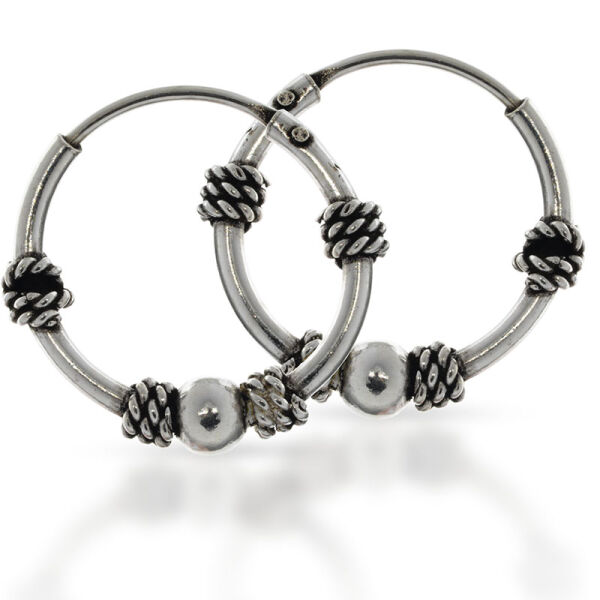 Bali-Creolen aus 925er Silber – Kugel und verteilte Flechtdetails, 14 mm (Paar)