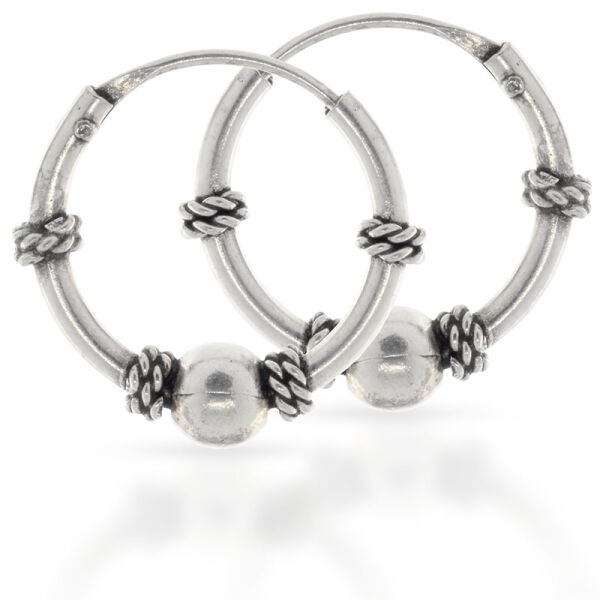 Bali-Creolen aus 925er Silber – Kugel und verteilte Flechtdetails, 16 mm (Paar)