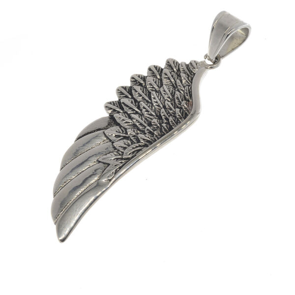 Stainless Steel Pendant – Wing with Fan-Shaped Feathers