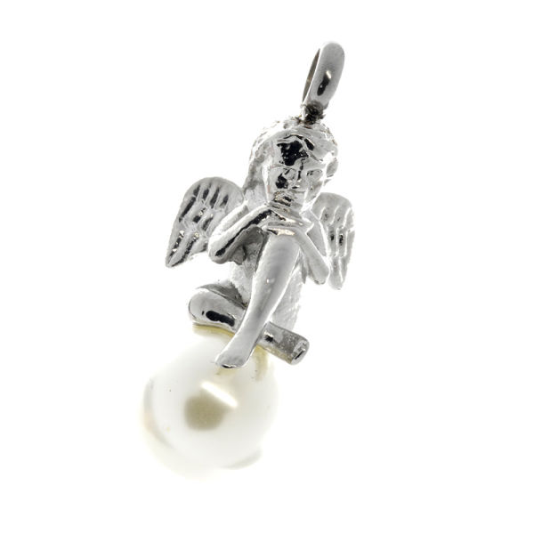 Stainless steel pendant - Angel on pearl