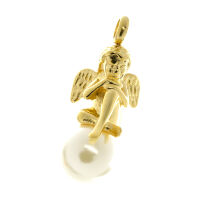 Stainless Steel Pendant – Seated Angel on Pearl-Look Sphere