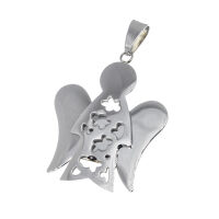 Stainless Steel Pendant – Angel with Floral Cut-Outs