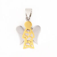Stainless Steel Pendant – Angel with Floral Cut-Outs