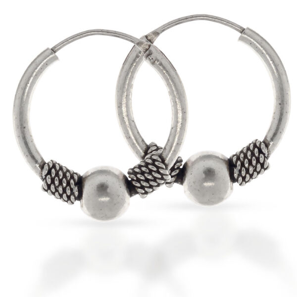 Bali Hoop Earrings “Bella” in 925 Sterling Silver – Bead and Rope Detail (Pair)