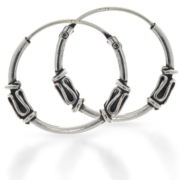 Bali Hoop Earrings in 925 Sterling Silver – Elongated Wave Motifs (Pair)
