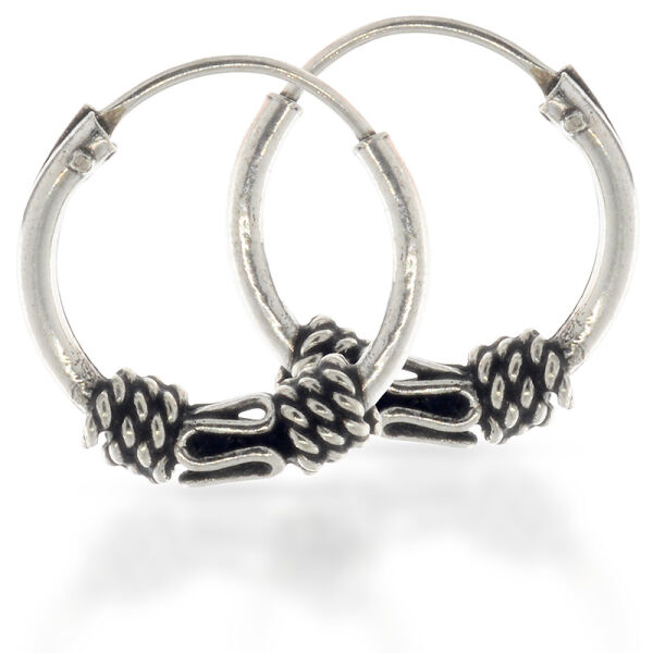 Bali Hoop Earrings “Bomer” in 925 Sterling Silver – Wave Motif and Braided Texture, 11 mm (Pair)