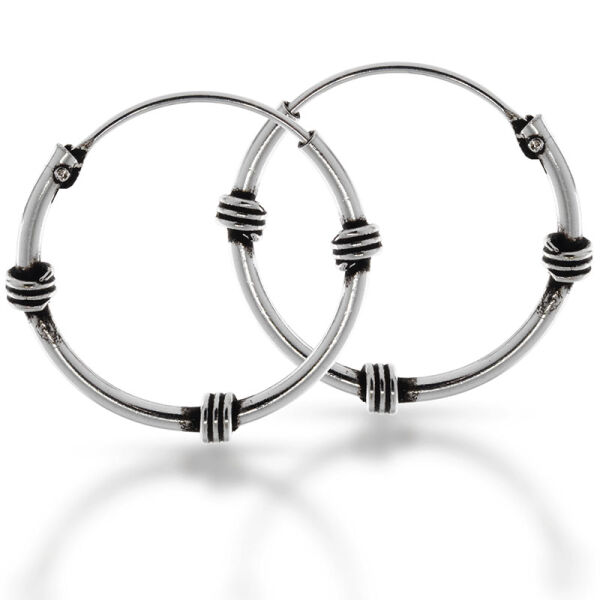 Bali Hoop Earrings “Bamur” in 925 Sterling Silver – Three Grooved Bands (Pair)