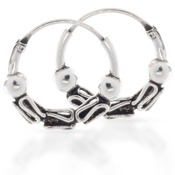 Bali-Creolen aus 925er Silber – Kugel und längliche Ornamente, 12 mm (Paar)