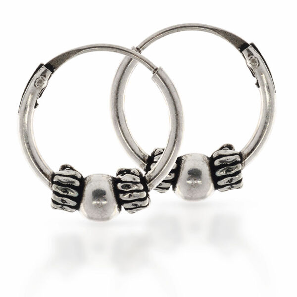 Bali-Creolen „Tunga“ aus 925er Silber – Kugel und gerillte Ringe, 12 mm (Paar)
