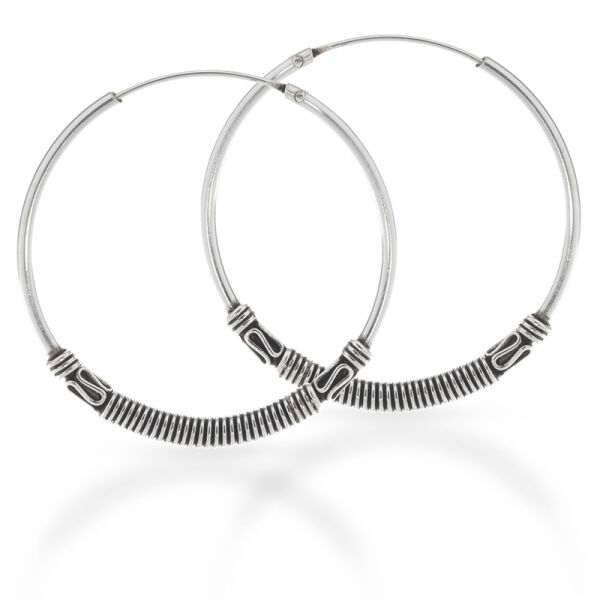 Bali-Creolen aus 925er Silber – fein gerillter Bogen, 33 mm (Paar)