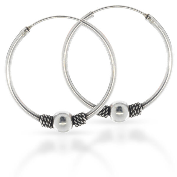Bali Hoop Earrings “Crea” in 925 Sterling Silver – Bead and Rope Detail (Pair)