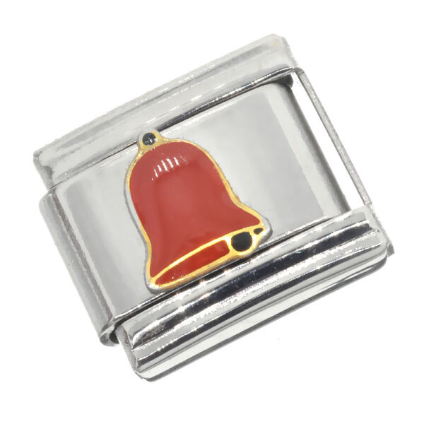 Stainless Steel Charm Link – Red Christmas Bell