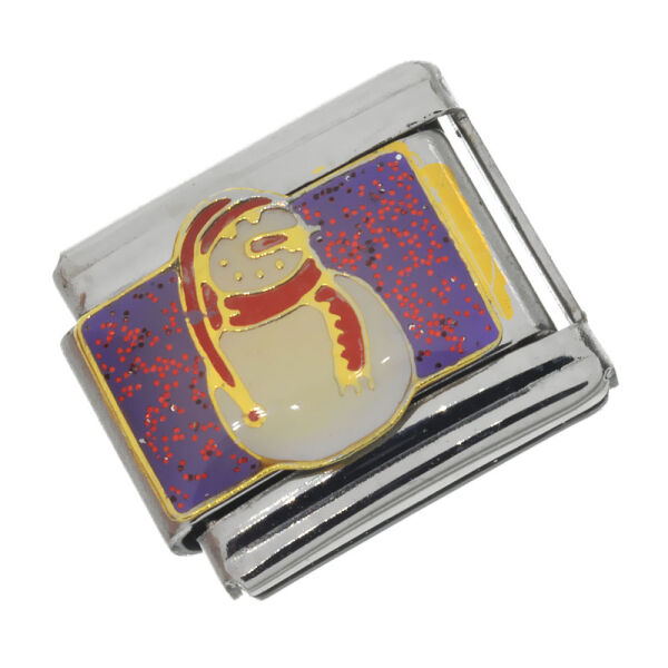 Stainless Steel Charm Link – Snowman on Sparkling Background