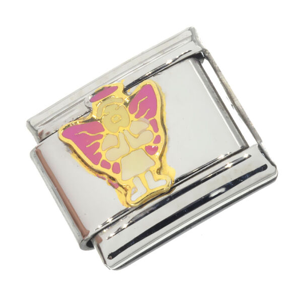 Edelstahl-Charm – Engel mit pinken Flügeln