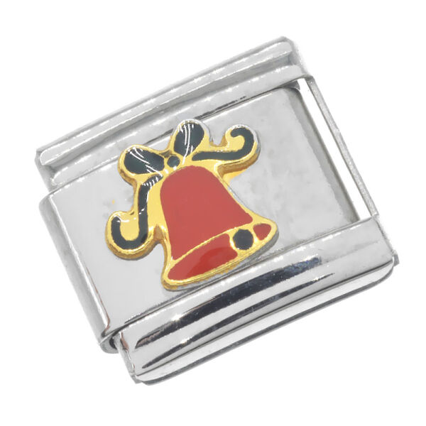 Stainless Steel Charm Link – Red Bell with Dark Bow