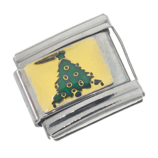 Edelstahl-Charm – Tannenbaum auf gelbem Hintergrund