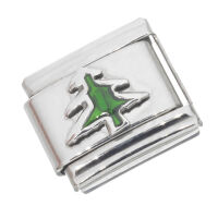 Edelstahl-Charm – Grüner Tannenbaum mit...