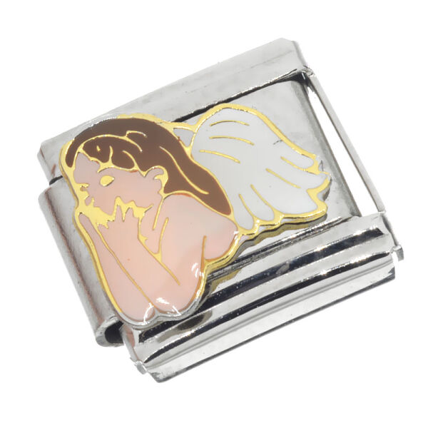 Stainless Steel Charm Link – Angel with White Wings