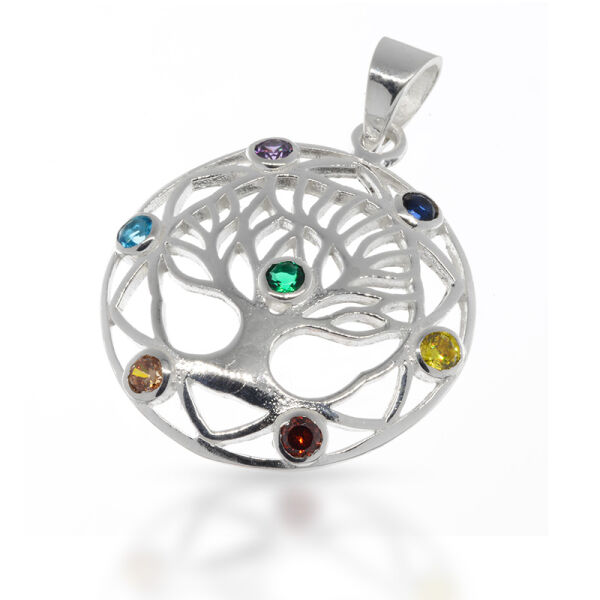 Tree of Life Pendant with Decorative Stone Surround in 925 Sterling Silver