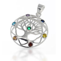 Tree of Life Pendant with Decorative Stone Surround in...