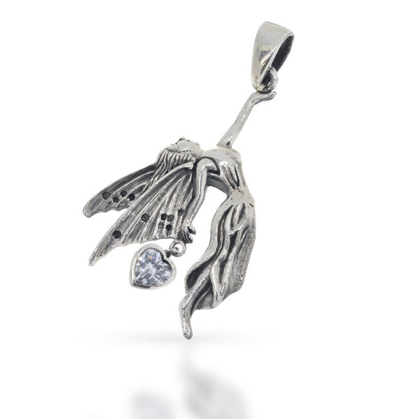 925 Sterling Silberanhänger - mit Zirkonia-Herz - Fee