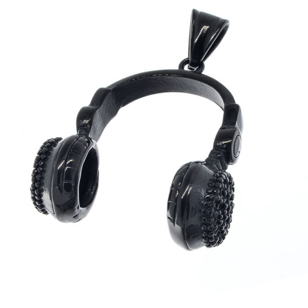 Edelstahlanhänger - Kopfhörer PVD-Schwarz groß