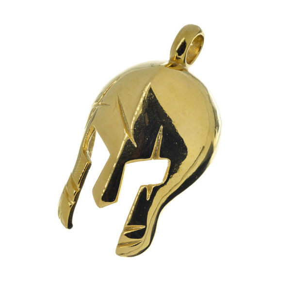 Edelstahlanhänger - Spartanerhelm mit Kampfspuren PVD-Gold