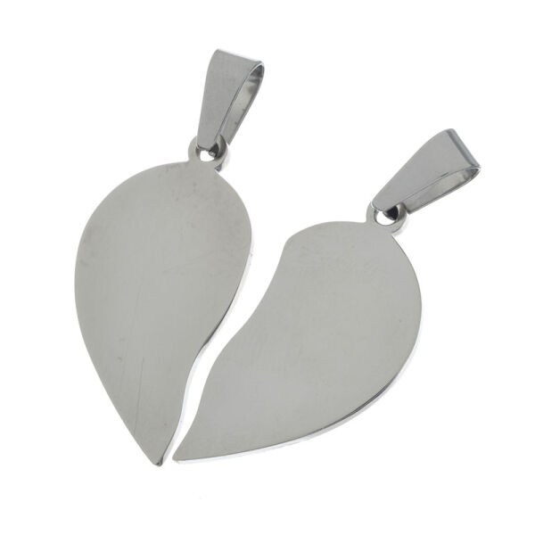 Stainless Steel Pendant – Large Split Heart, Polished on Both Sides