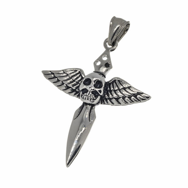 Edelstahlanhänger - fliegender Totenkopf
