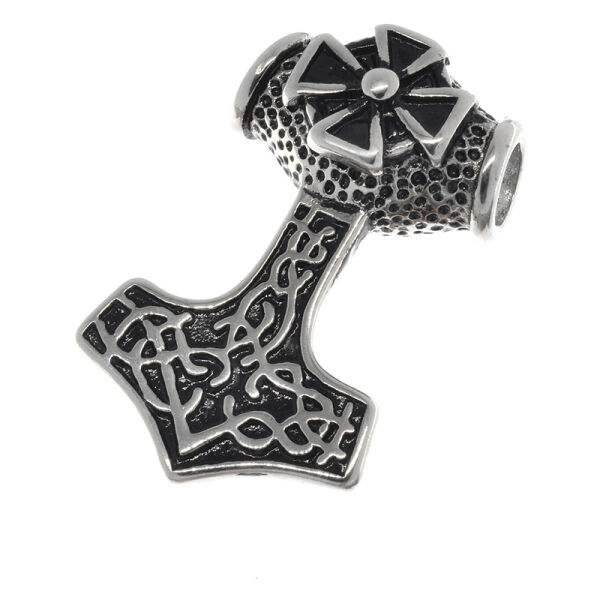 Edelstahlanhänger – Thors Hammer Valsol mit Kreuz und Flechtband