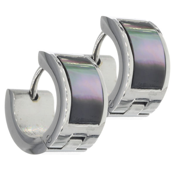 Edelstahlohrring  - Klappcreole Perlmutt 13 x 7 mm