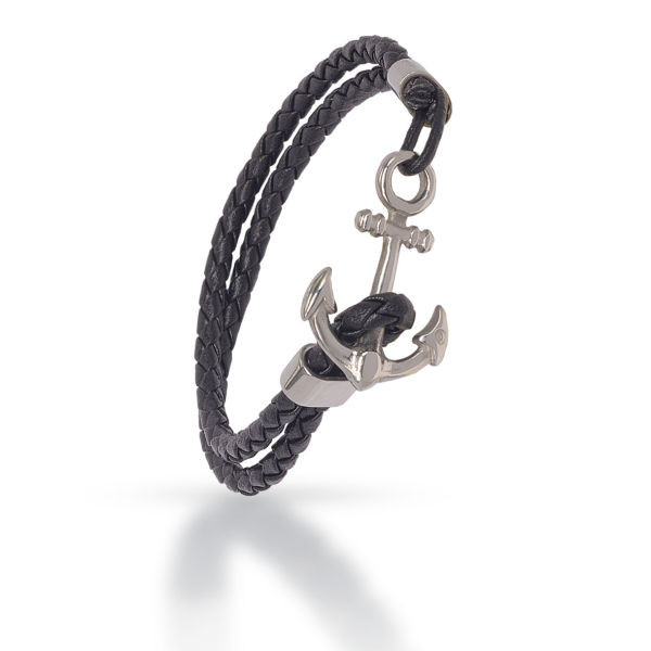 Lederarmband geflochten Schwarz - Anker aus Edelstahl Stahl