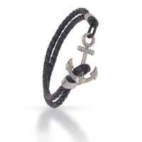 Lederarmband geflochten Schwarz - Anker aus Edelstahl Stahl