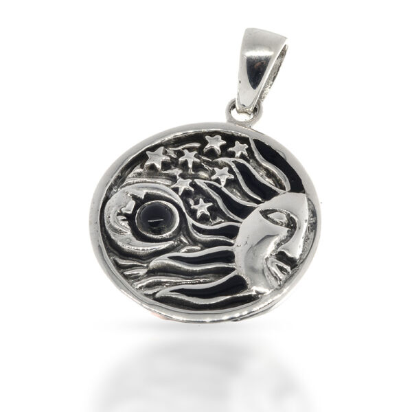 925 Sterling Silver Pendant – Sun, Moon and Stars with Decorative Stone
