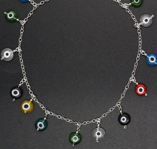 925 Sterling Silber Fußkettchen - Bunte Glasperlen